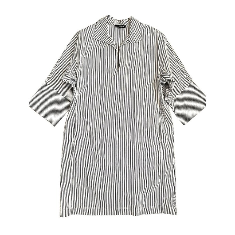 Layfayette 148 Cotton Linen Shirt Shift Dress Size Large Blue White Stripes